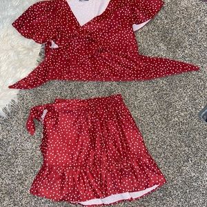 women’s red skirt and top set